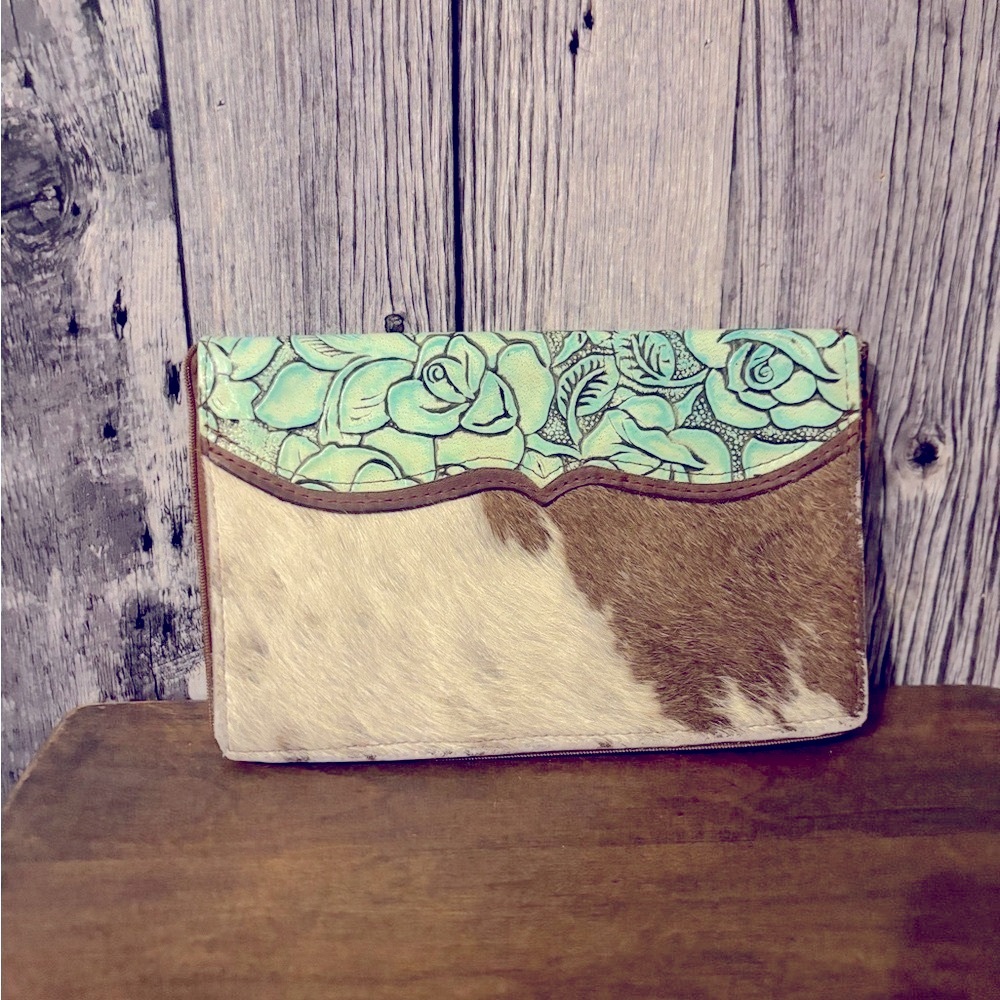 Oversized Cowhide and Leather zip up wallet